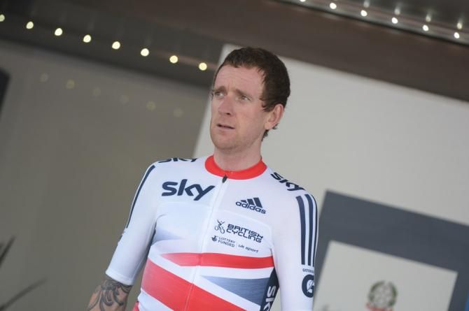 Bradley Wiggins (Great Britain) on the podium for his second place finish in the 2013 time trial Worlds