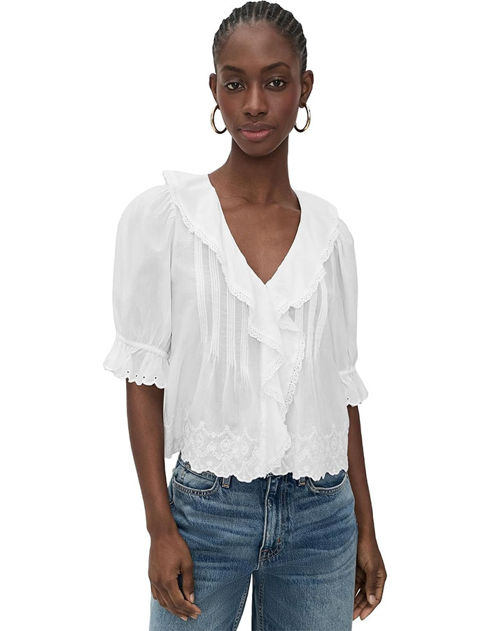Madewell Women's Ruffled Puff Sleeve Top, White, L