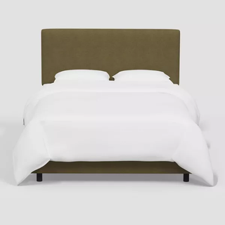 green linen upholstered bed frame