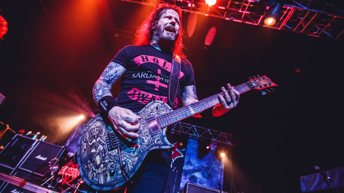  Gary Holt of Exodus performs on stage at Sala Black Box on February 28, 2020 in Madrid, Spain. 