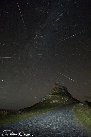 2013 Perseid Meteors Falling Over Holy Island, Northumberland, UK