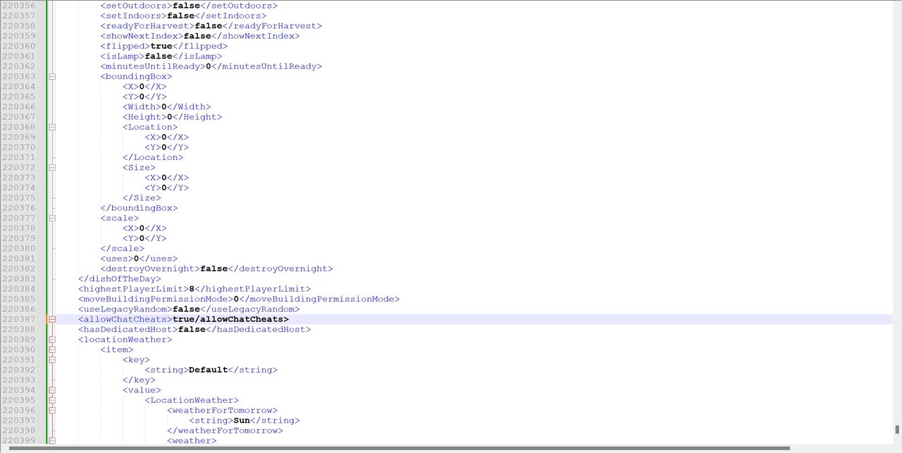 Using Notepad++ and an XML plugin to edit the Stardew Valley save.