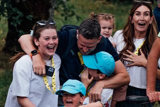 Picture by Zac WilliamsSWpixcom 03072024 Cycling 2024 Tour de France Stage 5 SaintJeandeMaurienne to Saint Vulbas France The family of Mark Cavendish Team Astana Qazaqstan watch on as he wins Stage 5 today in Saint Vulbus France taking his total Tour de France stage wins to 35 and breaking the record of 34 he shared with Belgian cycling legend Eddy Merckx