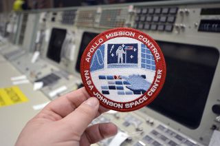 Embroidered patch representing the restoration of NASA's historic Mission Operations Control Room in Houston.