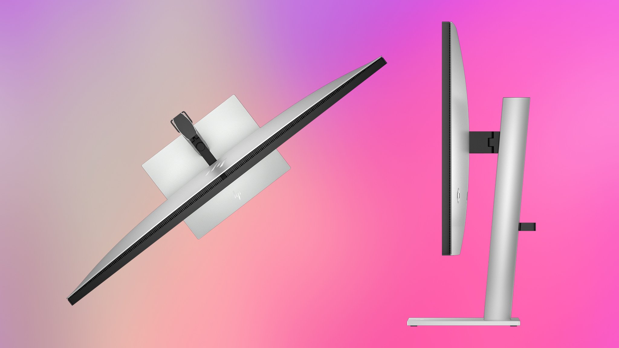 A birds eye view and profile view of the HP Series 7 Pro 4K Monitor.