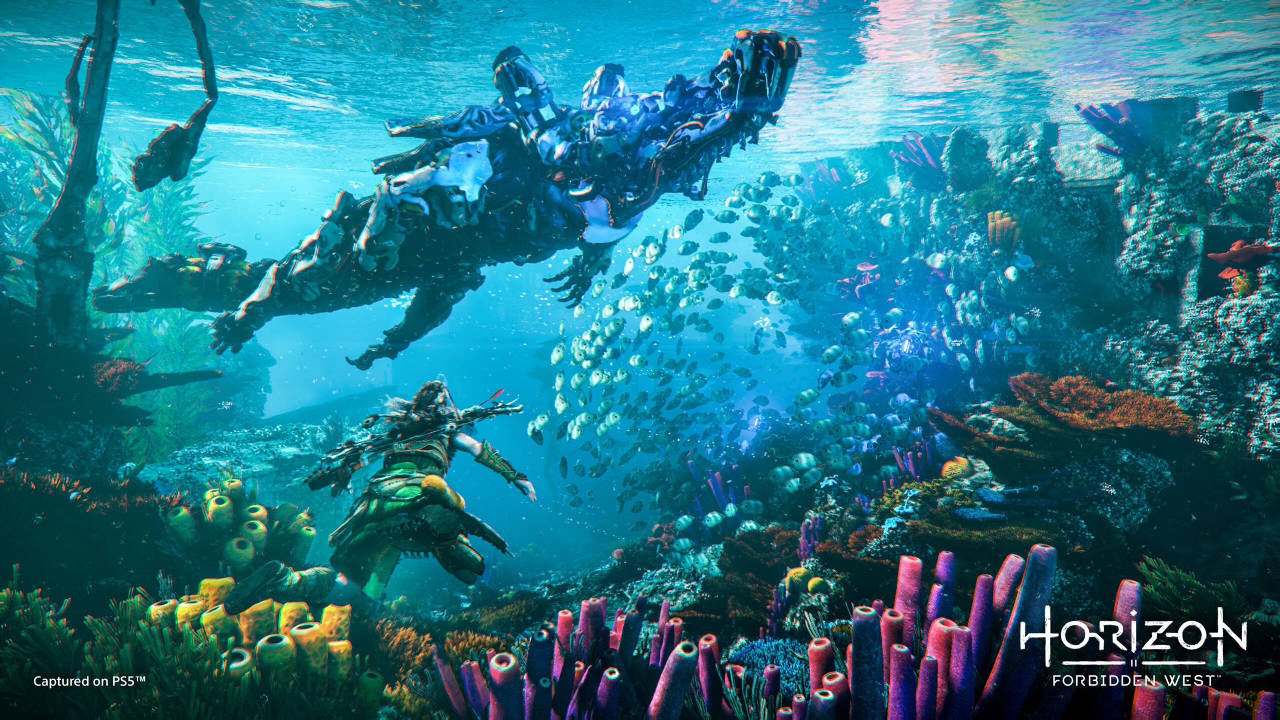 Still from the horizon forbidden west trailer Aloy underwater