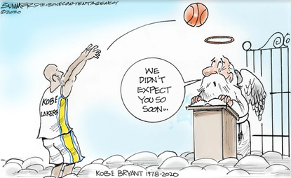 Editorial Cartoon U.S. Kobe Bryant RIP gates of heaven