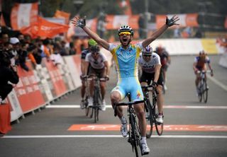Francesco Gavazzi (Astana) celebrates his victory at the Tour of Beijing