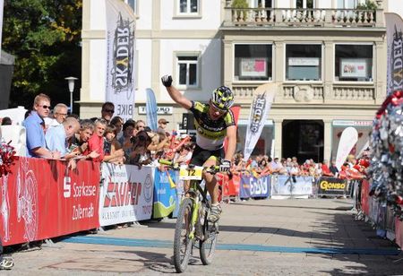 Robert Mennen (Topeak Ergon) celebrates overall victory at the Trans Zollernalb