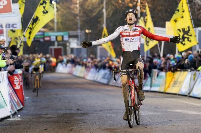 Mathieu van der Poel (Enertherm-BKCP) rode away from his rivals on the final lap to win the U23 race at Superprestige Diegem