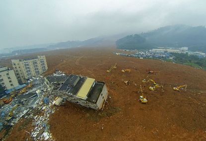 An aerial view of the landslide in Shenzhen, China.