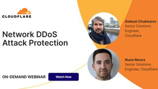 A webinar screen with contributor images, on Network DDoS attack protection