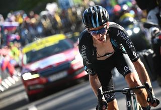 Team DSM teams French rider Romain Bardet cycles in the ascent of Alpe dHuez during the 12th stage of the 109th edition of the Tour de France cycling race 1651 km between Briancon and LAlpedHuez in the French Alps on July 14 2022 Photo by AnneChristine POUJOULAT AFP Photo by ANNECHRISTINE POUJOULATAFP via Getty Images