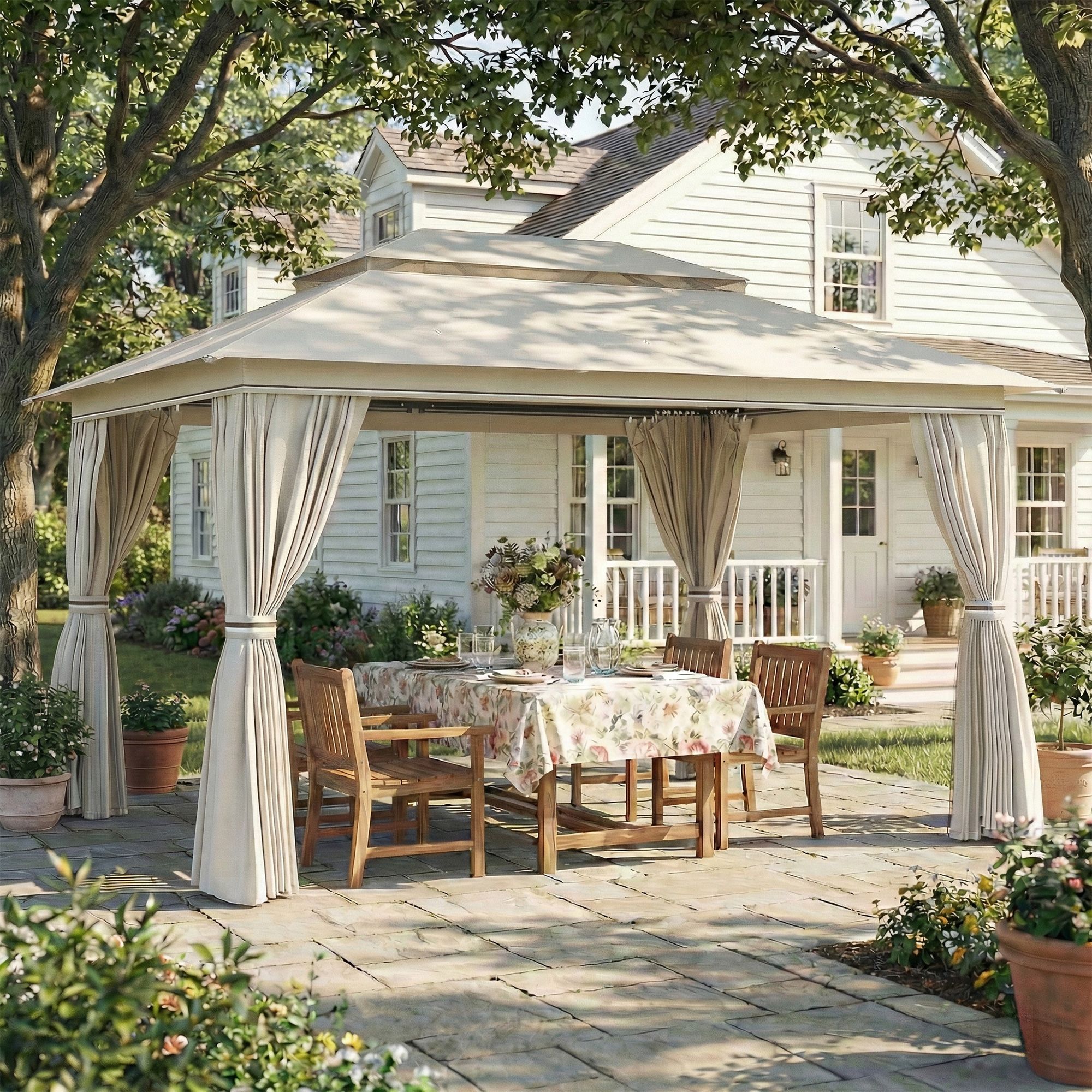 3 X 4 M Outdoor Garden Gazebo With Upf50+ Double&amp;nbsp;roof, Beige
