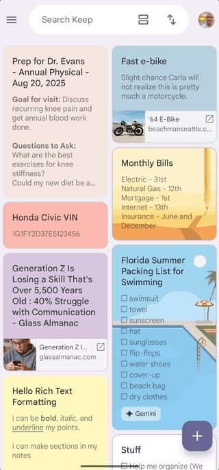 Sorting Google Keep notes on Android