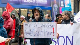 National protests were held against rising energy prices and a rise in the cost of living in Manchester, England, on Feb. 12, 2022.