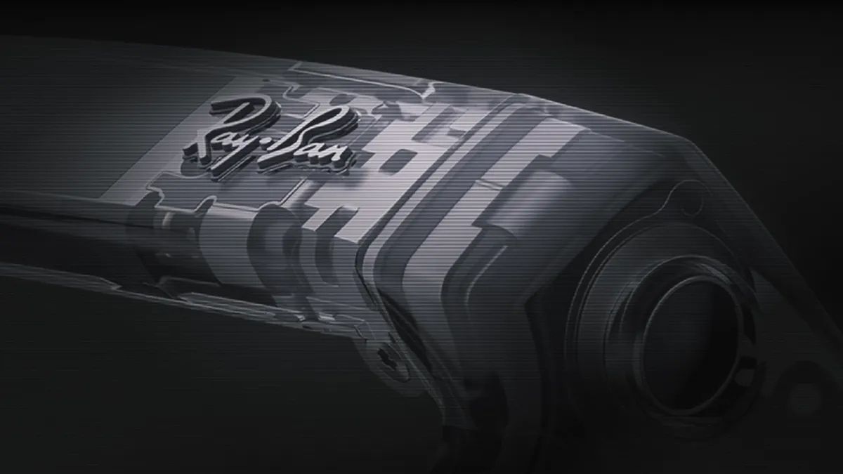 A close-up glimpse of the upcoming Ray-Ban Meta special edition shows the Ray-Ban logo over a semi-transparent design