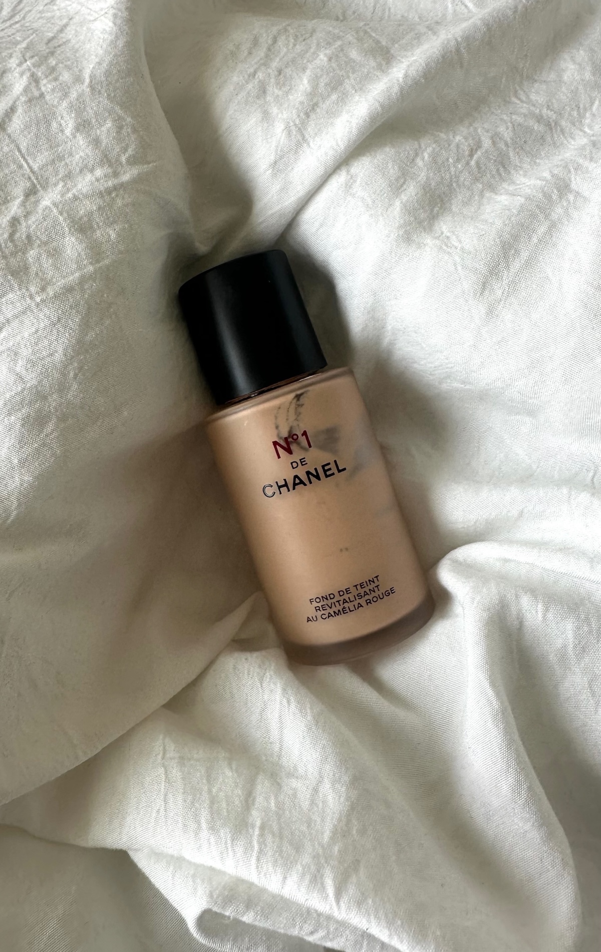 Beauty editor Kaitlyn McLintock's bottle of Chanel N°1 De Chanel Revitalizing Foundation