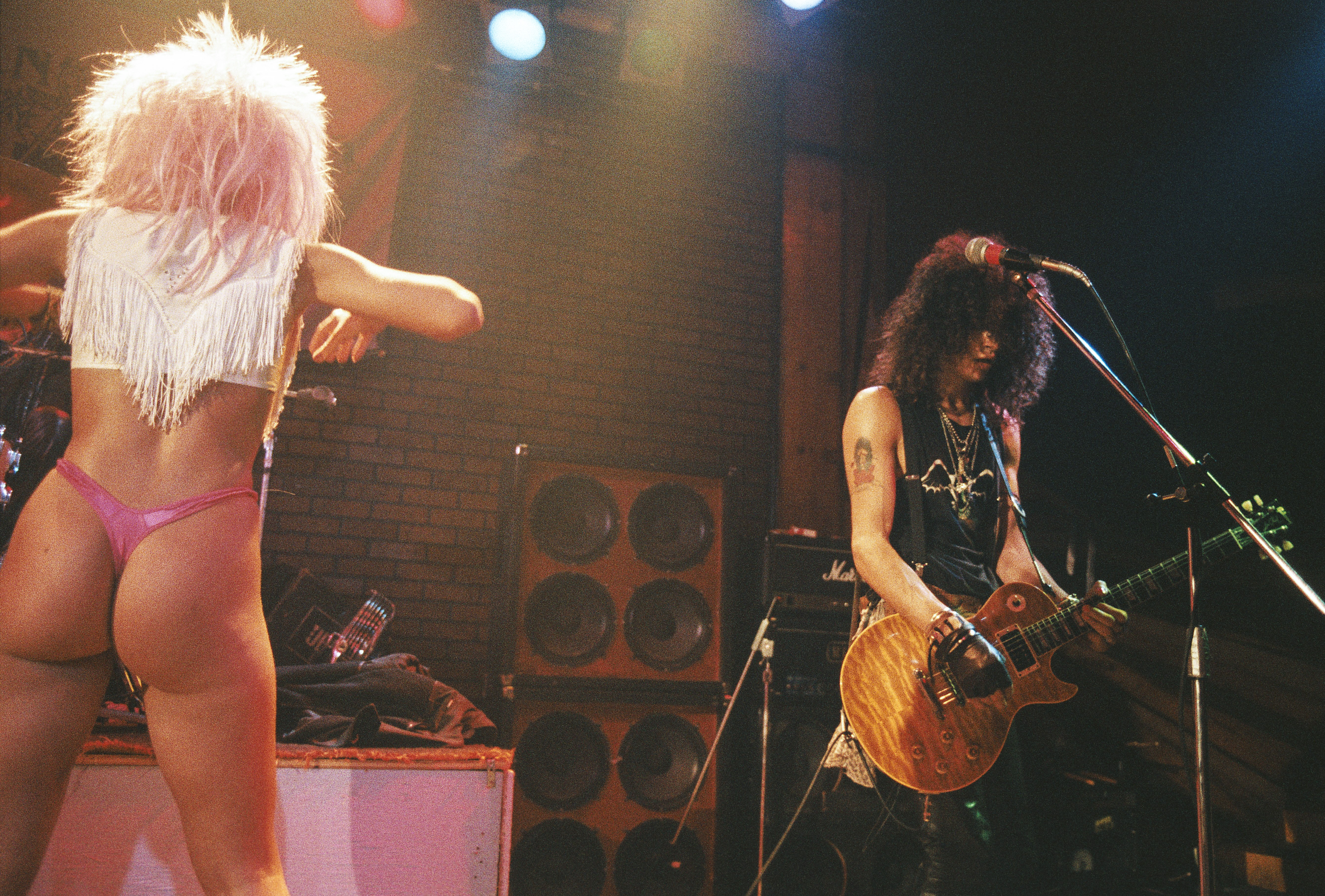 Slash of the rock band 'Guns n' Roses' performs onstage at the Troubadour where they played the song 'My Michelle' for the first time to a sold out crowd on January 4, 1986 in Los Angeles, California.
