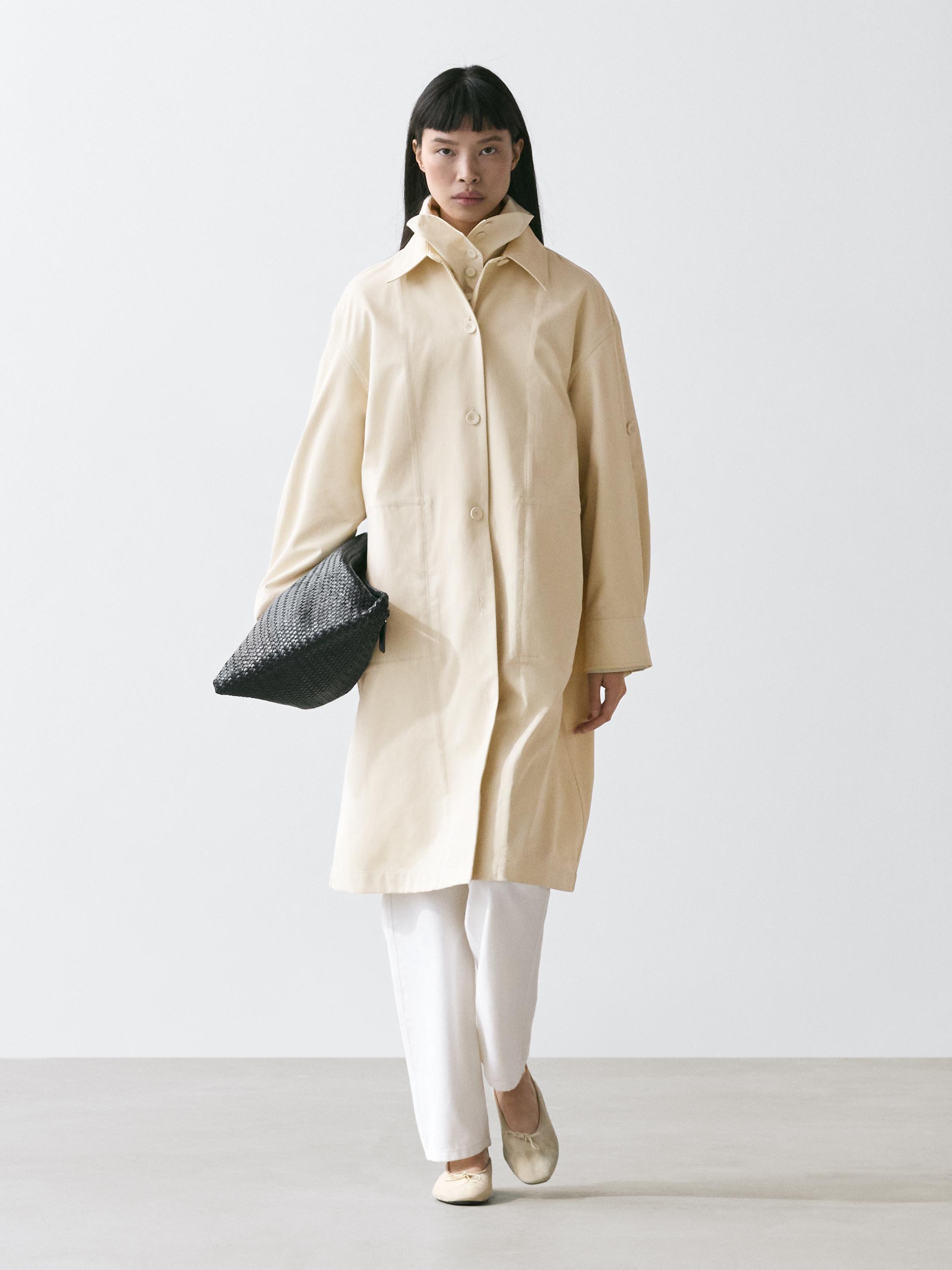 Massimo Dutti, Cotton Trench Coat With Roll-Up Sleeves