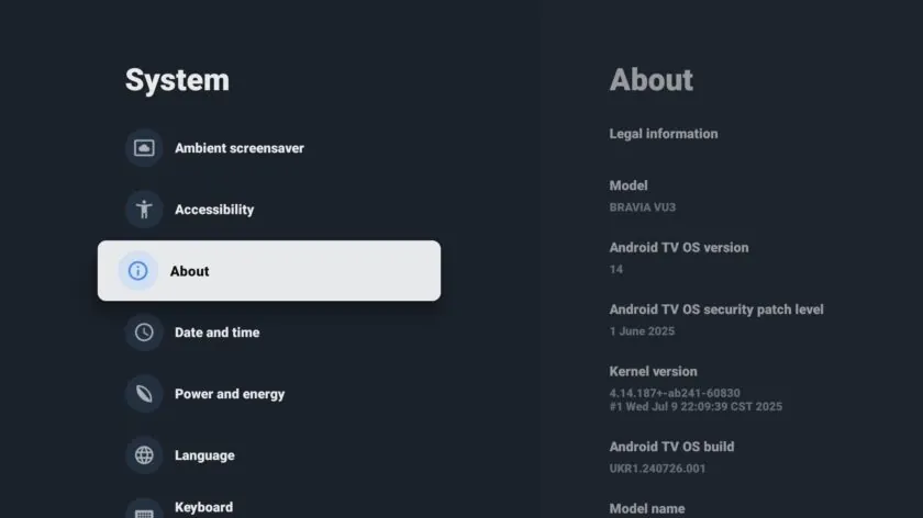 Android TV 14 on Sony Google TV