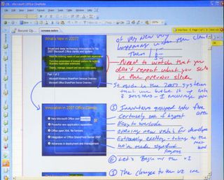 In this portion of the notebook, notes written at different times can be superimposed without overlapping existing text.