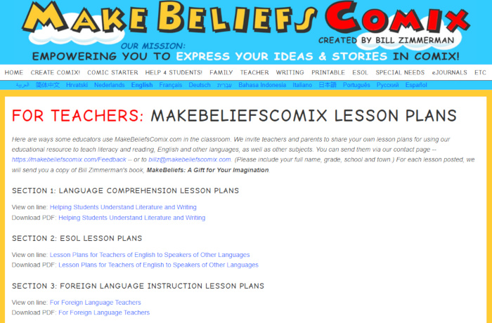 MakeBeliefsComix lesson plans
