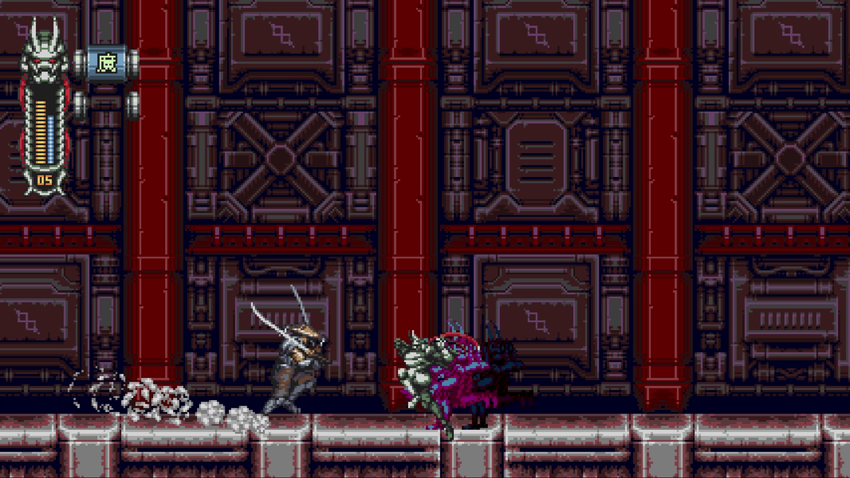 An image of 16-bit style action platformer Vengeful Guardian: Moonrider