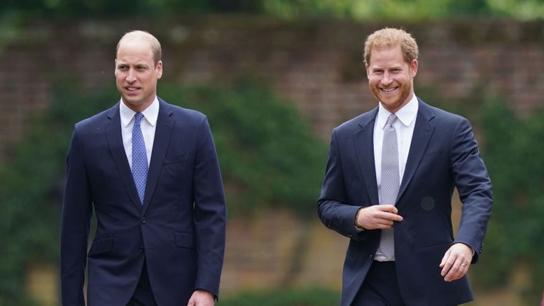 london, england july 01 prince william, duke of cambridge left and prince harry, duke of sussex arrive for the unveiling of a statue they commissioned of their mother diana, princess of wales, in the sunken garden at kensington palace, on what would have been her 60th birthday on july 1, 2021 in london, england today would have been the 60th birthday of princess diana, who died in 1997 at a ceremony here today, her sons prince william and prince harry, the duke of cambridge and the duke of sussex respectively, will unveil a statue in her memory photo by yui mok wpa poolgetty images