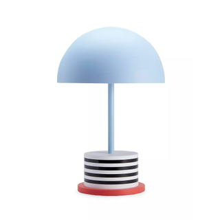 blue mid-century modern table lamp with striped base