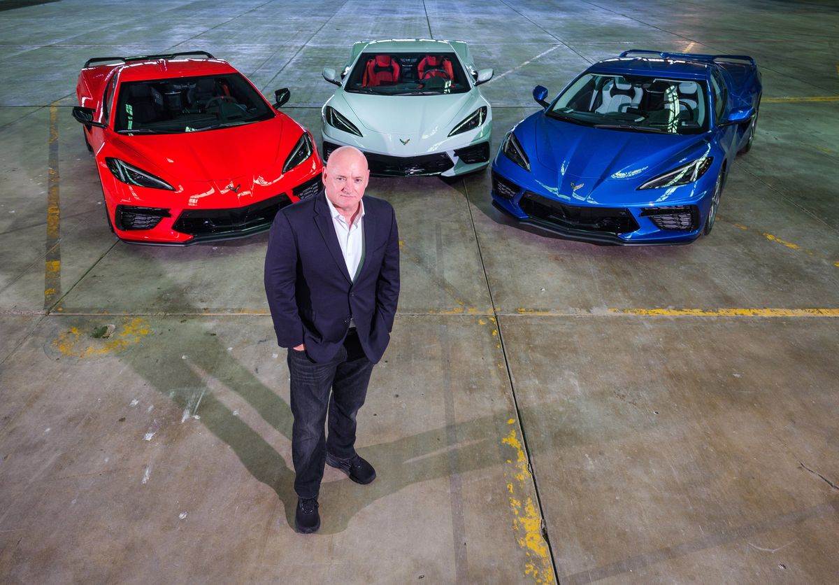 Former astronaut Capt. Scott Kelly with the 2020 Chevrolet Corvette Stingray prior to its reveal Thursday, July 18, 2019 in Tustin, California. Astronauts and Corvettes have a long history, dating back to the first U.S. astronauts ever to fly in space.