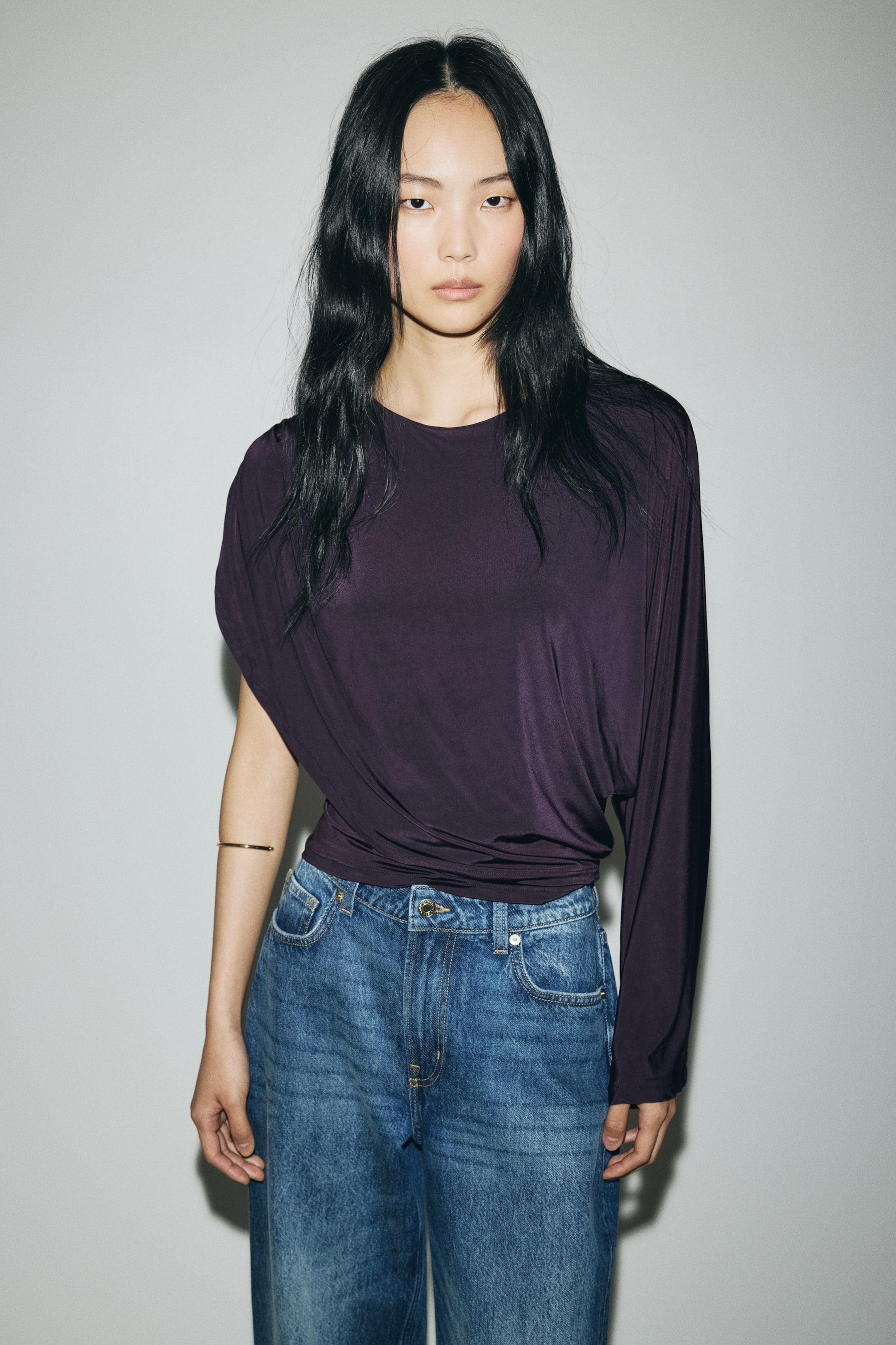 Asymmetric Jersey Top - Dark Purple