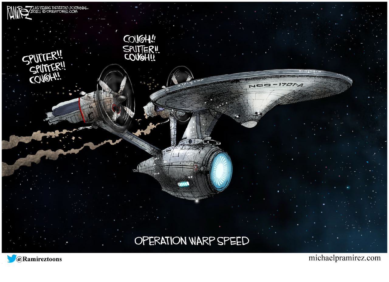 Editorial Cartoon U.S. covid vaccine warp speed star trek