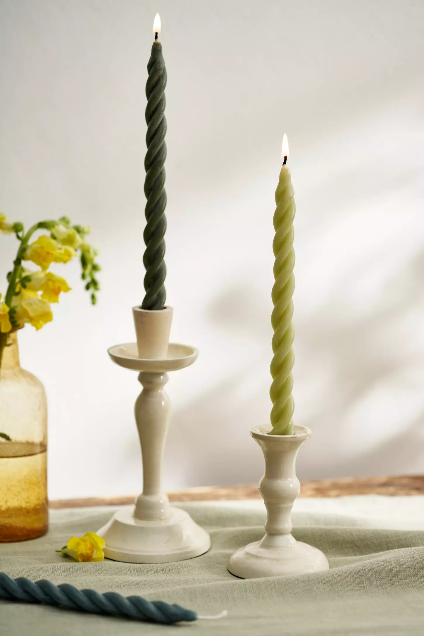 green twisted taper candle set