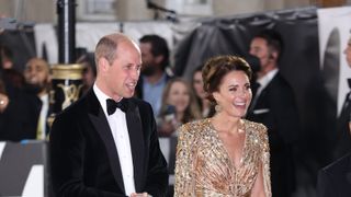 Kate Middleton. Catherine, Duchess of Cambridge and Prince William, Duke of Cambridge attend the "No Time To Die" World Premiere at Royal Albert Hall on September 28, 2021 in London, England.