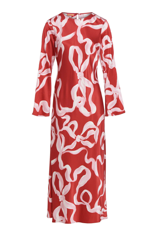 Keira Red Ribbon Print Maxi Dress