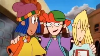 Pepper Ann with her friends walking to school