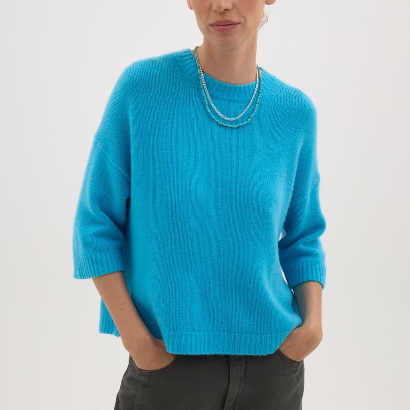 Cherrie Chunky Cashmere Tee in Turquoise Blue
