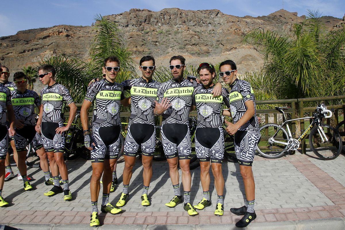 Some riders pose in the team kit