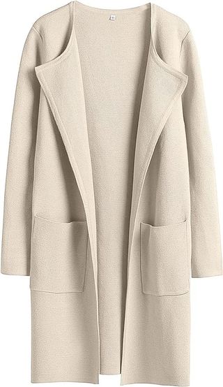 ANRABESS, Anrabess Women's Open Front Knit Lightweight Cardigan Casual Long Coatigan Sweater Lady Jacket Coat 2024 Fall Outerwear Beige Medium