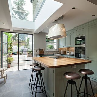 kitchen with glass roof and white ceiling