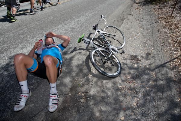 Lucas Binder (Spy-Swami's) rests after the men's 70-mile road race.