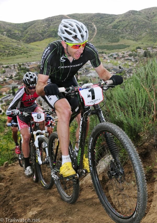Jeremiah Bishop (Cannondale) led the racers up the steepest climb on lap two