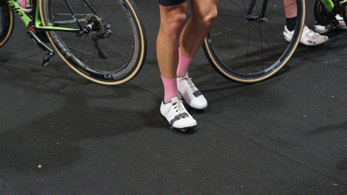 Lachlan Morton was spotted wearing some unreleased lace up road shoes from Rapha