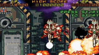 Best Saturn games - a group of mechs setting a ship on fire during Galactic Attack.