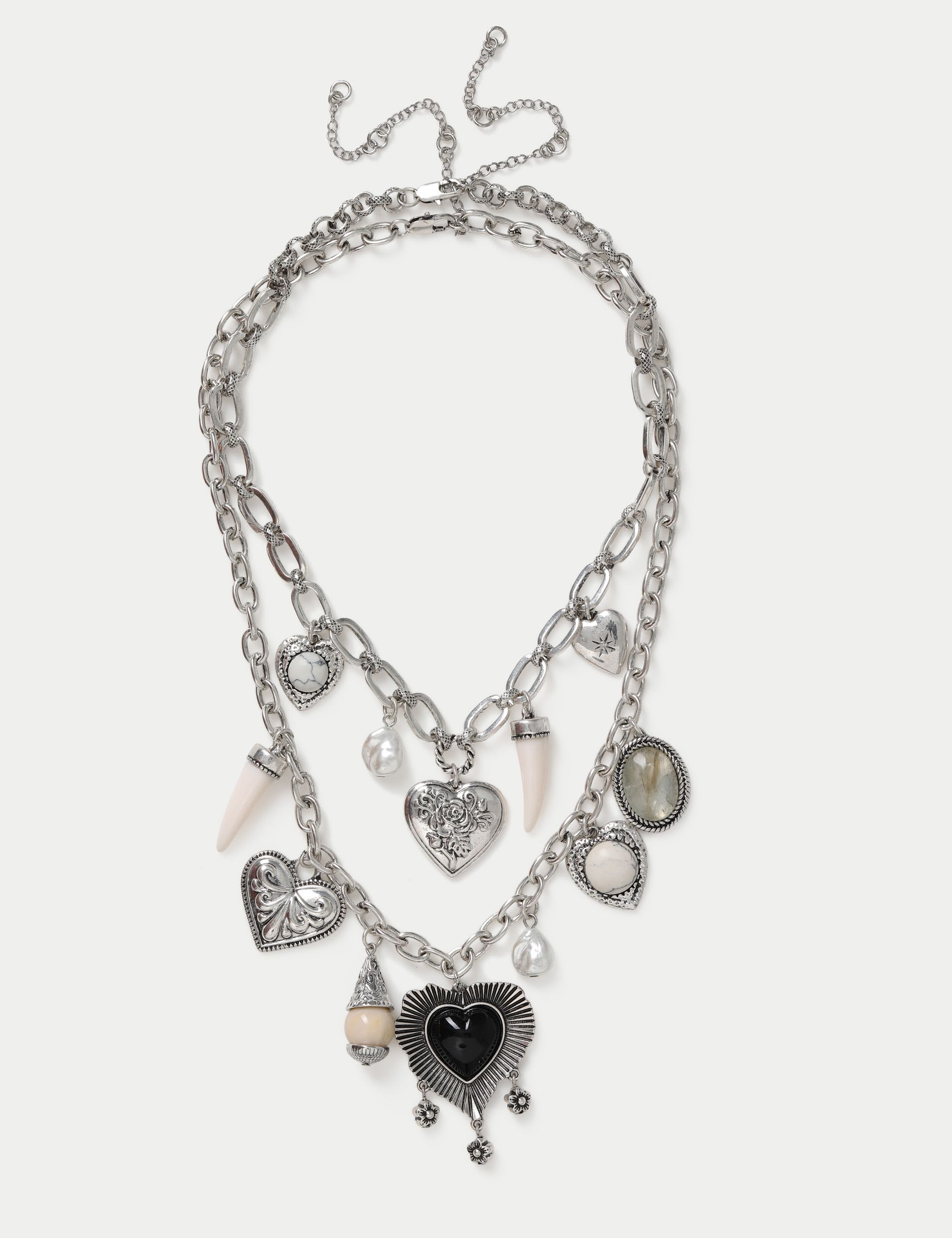 Heart Multi Row Charm Necklace