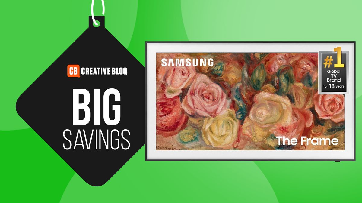 The 55-inch Samsung Frame TV sits next to a tag that states: &#039;Big savings&#039;. 