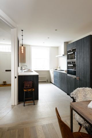 dark and modern galley kitchen