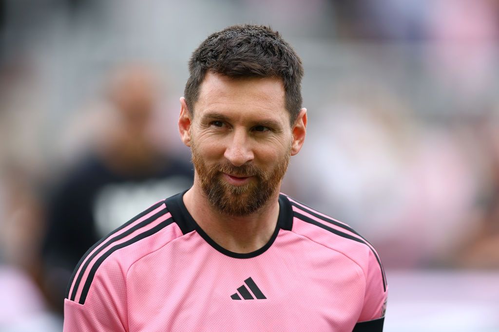 Lionel Messi #10 of Inter Miami CF reacts prior to a game against the Orlando City SC at Chase Stadium on March 02, 2024 in Fort Lauderdale, Florida. 