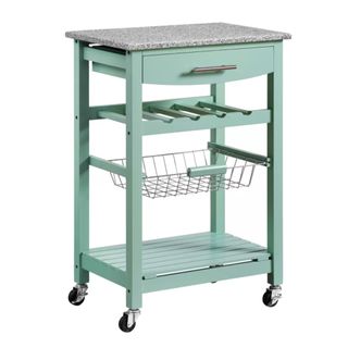 Small Kitchen Island with Storage, Rolling Kitchen Island, Basket, Wine Rack, 3-Tier Rack Winston Porter